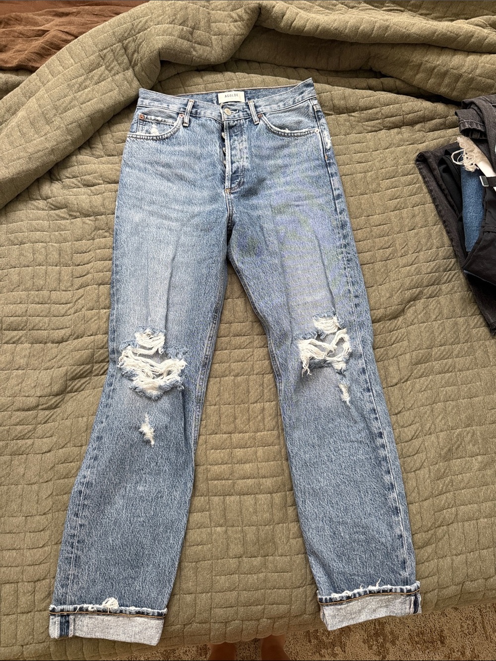 Agolde Light Wash Distressed Straight-Leg Jeans